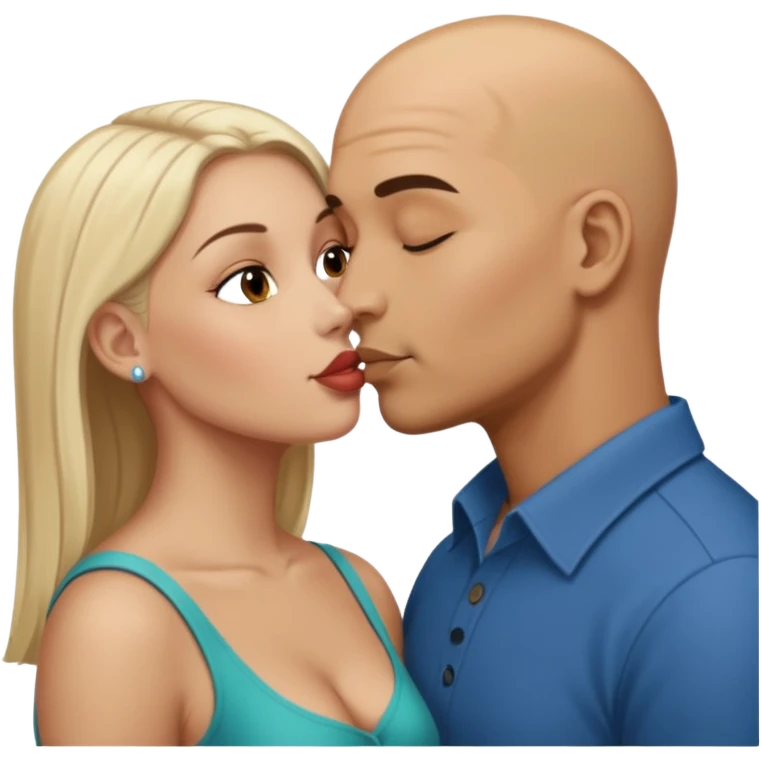 Bald Hispanic man kissing white dark blonde woman emoji
