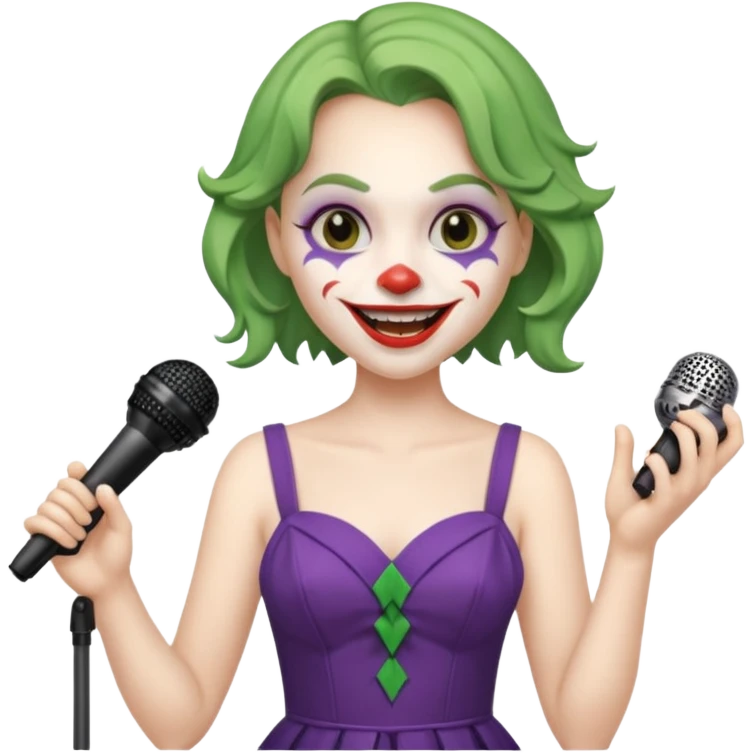 joker with dress, microphone, singing emoji