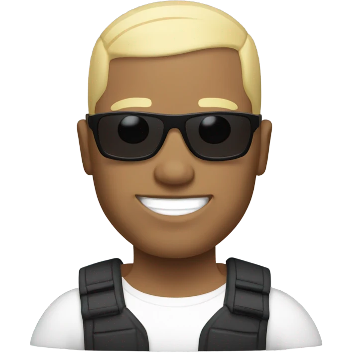 Bald muscular man wearing sunglasses with blonde hair and white skin tone emoji