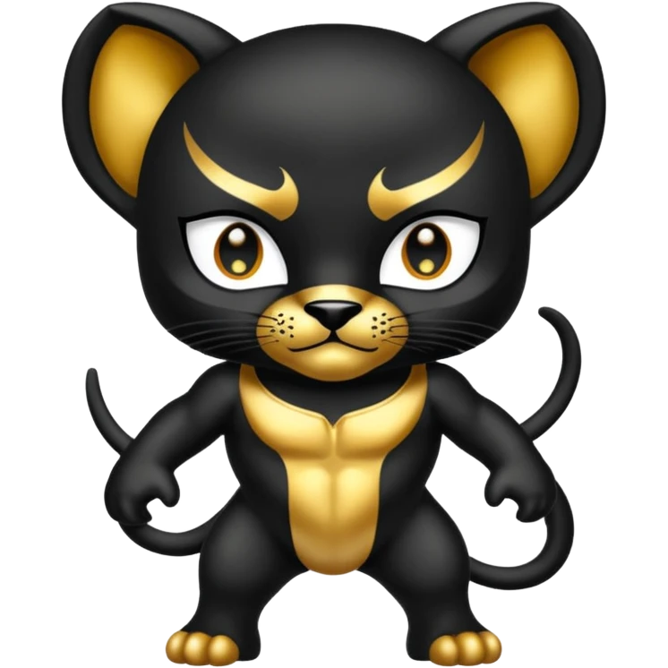 Pantera negra de cuerpo entero con la v super pequeña en la frente de color dorado emoji