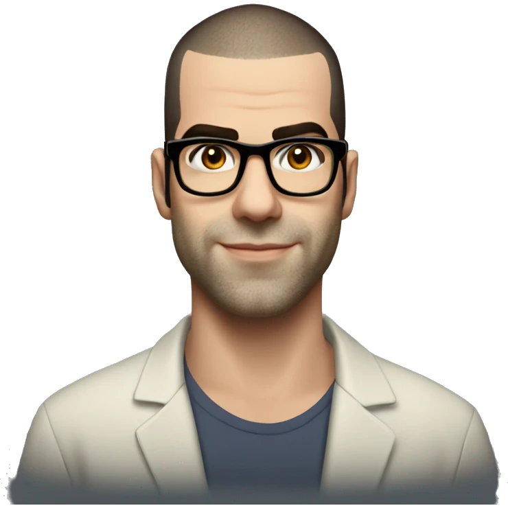 Zachary Quinto with glasses small head big forehead buzz cut emoji