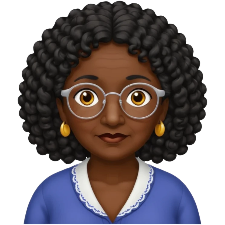 Dark skin Spanish looking grandma with black long long curly hair with no glasses and black eye colors  emoji