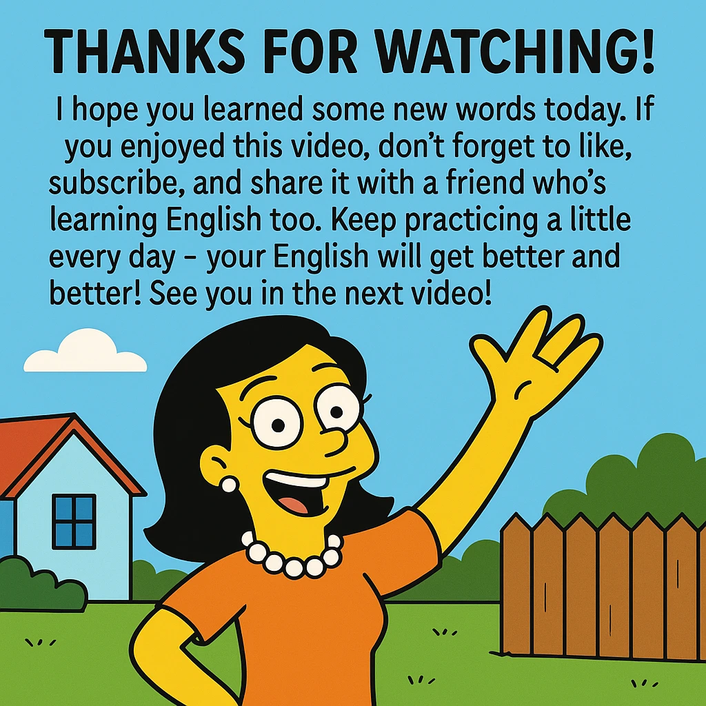 Thanks for watching! I hope you learned some new words today. If you enjoyed this video, don’t forget to like, subscribe, and share it with a friend who’s learning English too. Keep practicing a little every day — your English will get better and better! See you in the next video! emoji