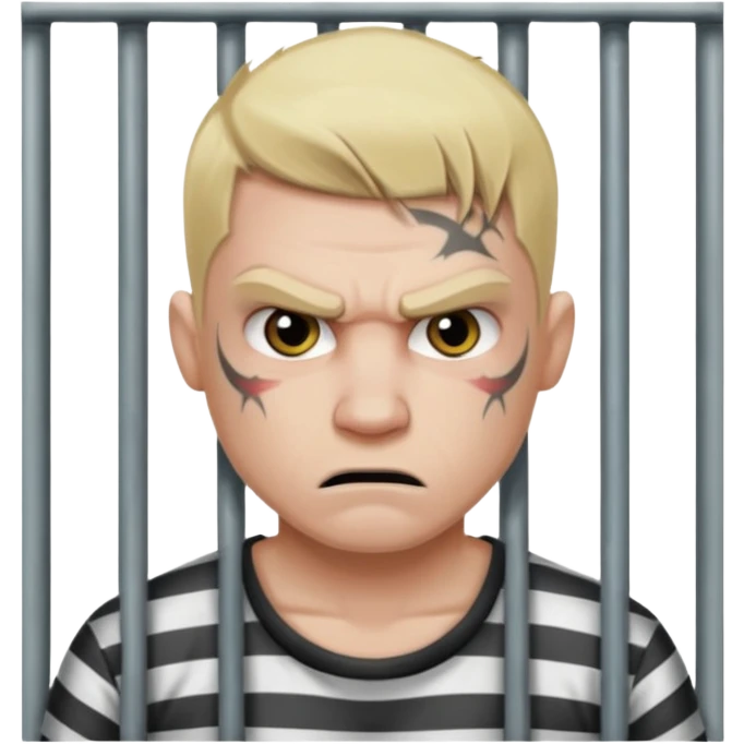 angry tattooed blonde male prisoner with prison cell bg emoji
