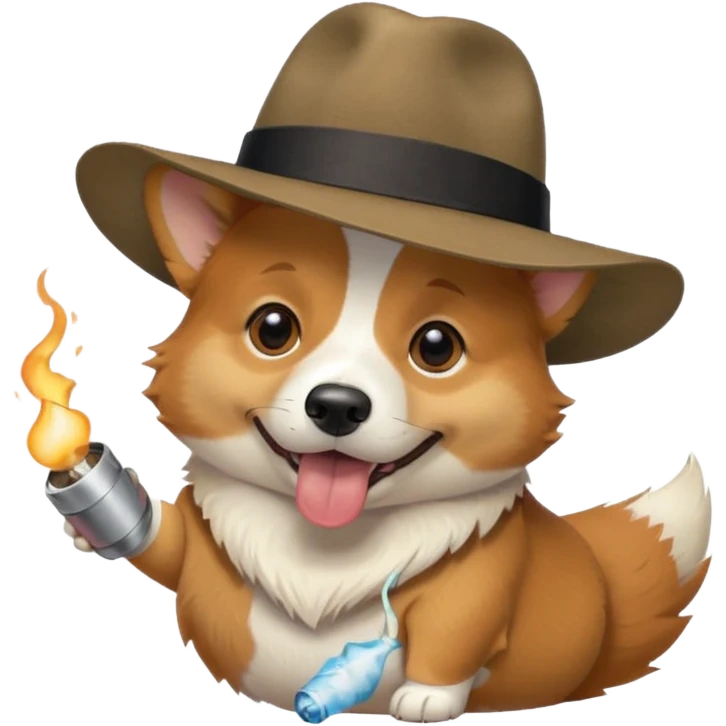 Corgi with a fedora and a joint emoji