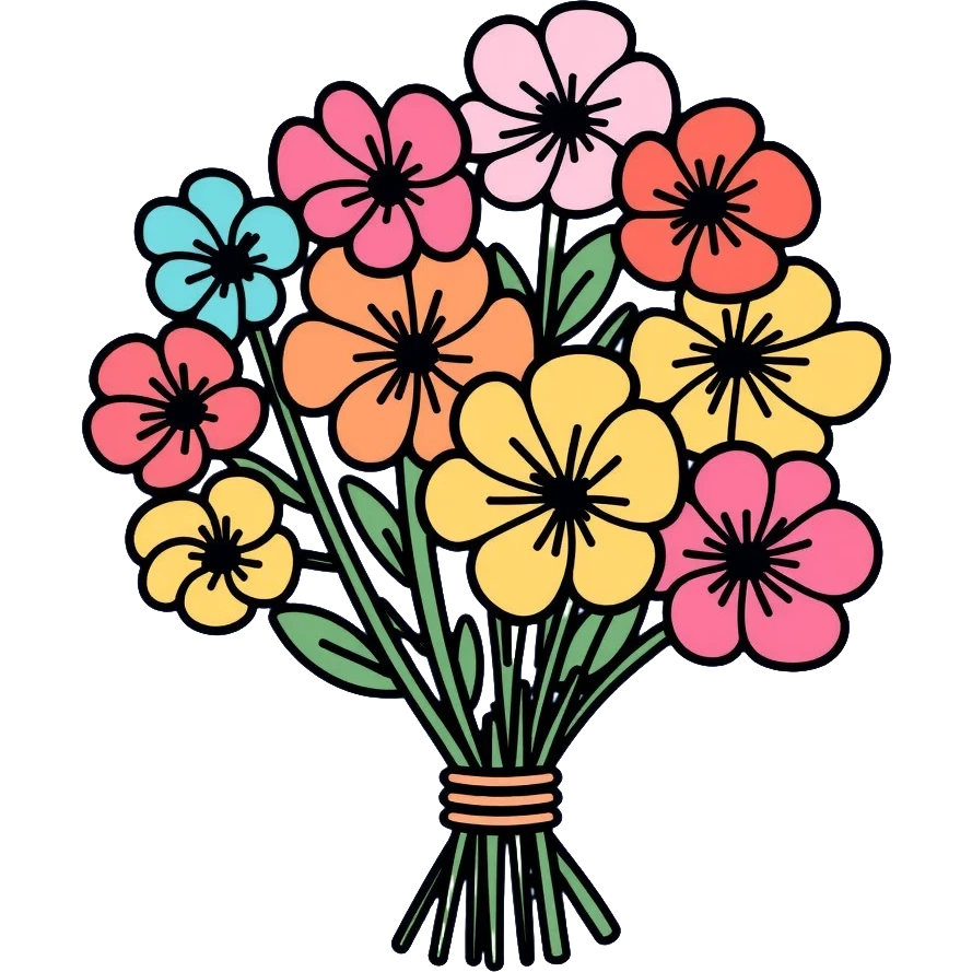 bouquet of flowers with various colorful flowers tied together emoji