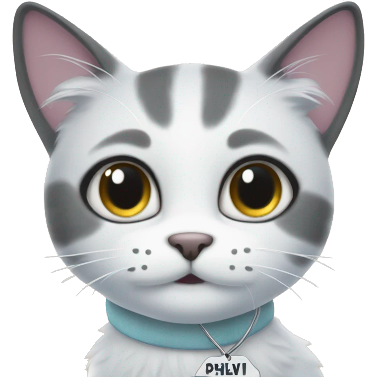 Snow paw cat with Sky name tag emoji