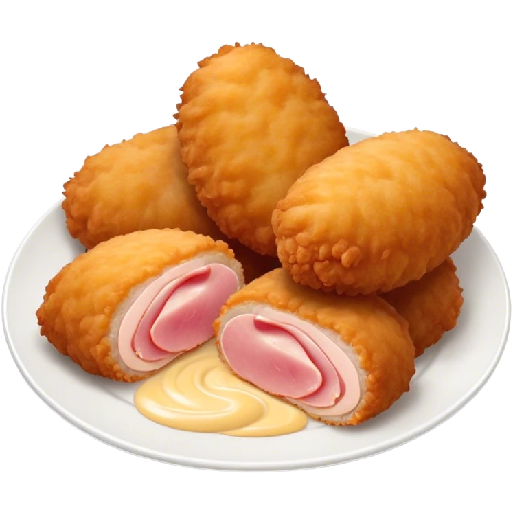 Cinematic Realistic Croquetas Dish Emoji, showcasing crispy, creamy croquettes filled with ham or chicken rendered with lifelike textures and appetizing, dynamic lighting. emoji