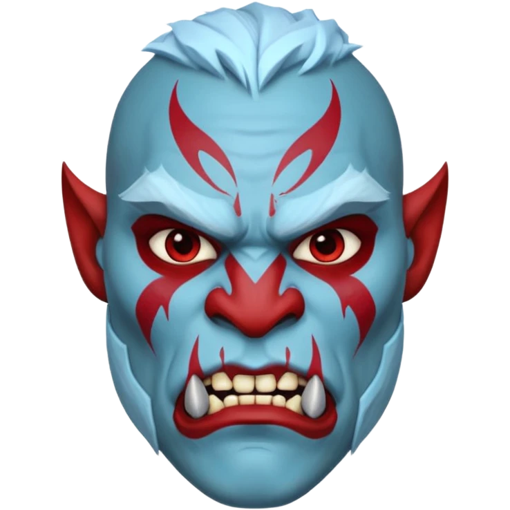 Fantasy orc portrait emoji, icy blue and deep red frost war paint on face, brutal winter warrior mood, strong facial features, minimal tribal design, clean high readability emoji style, male/female variant
 emoji