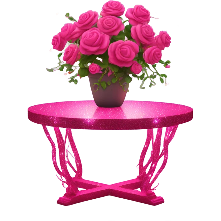 Hot pink table with glitter covered in lights and vines and flowers  emoji