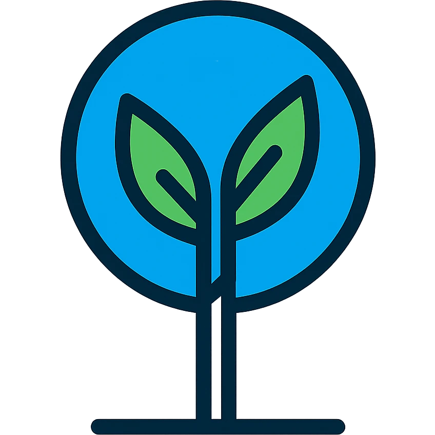 Empowering Futures, stylized tree with upward branches, symbolizing growth, clean lines, blue and green palette emoji