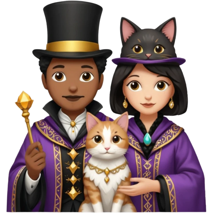 magician couple and their pet cat emoji