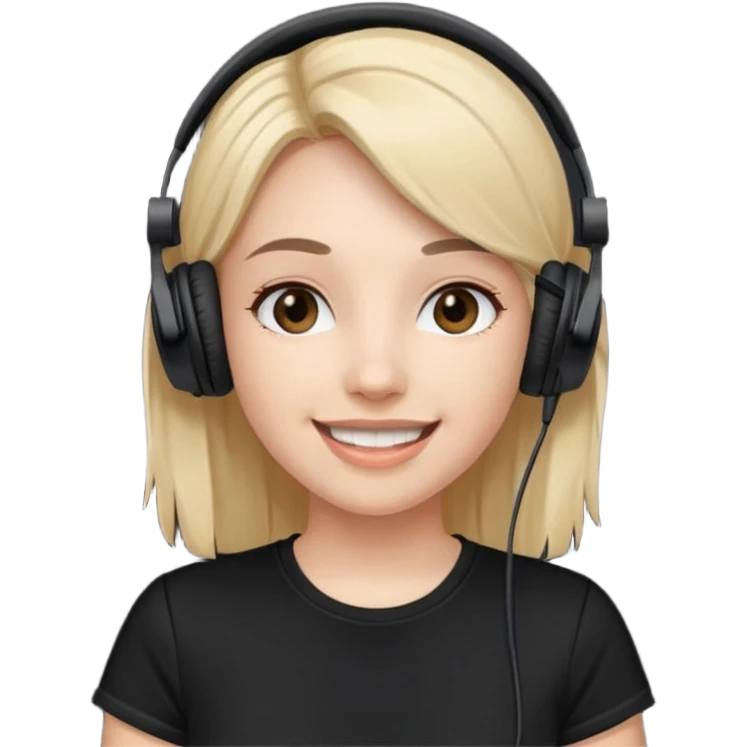 Female, happy, wearing headphone having mic, t-shirt 
 emoji