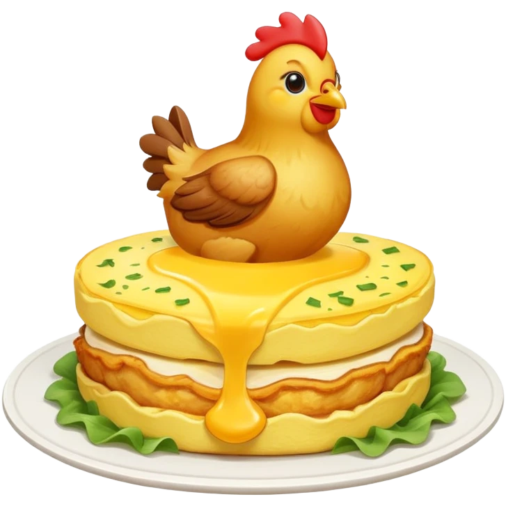 una gallina sopra a una frittata che dice goodmorning emoji