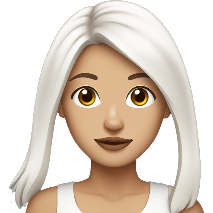 beautiful woman, straight long medium brown hair, big boobs, brown eyes With white Maltese dog emoji