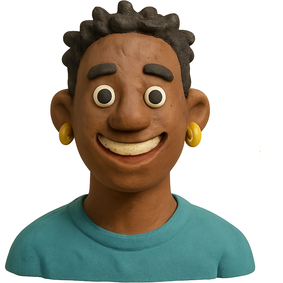 smiling man with earrings in claymation style emoji
