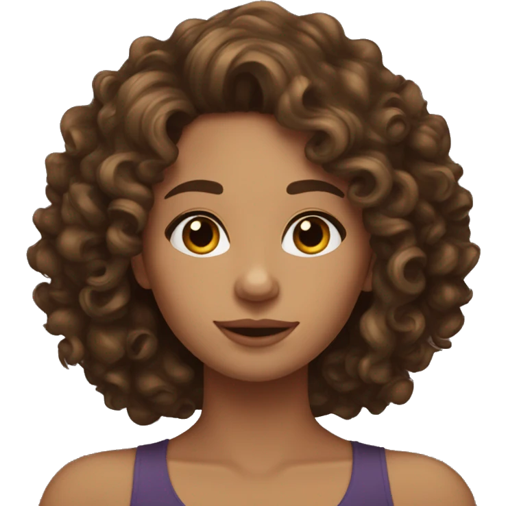 curly brunette woman long hair defined curls and side part emoji