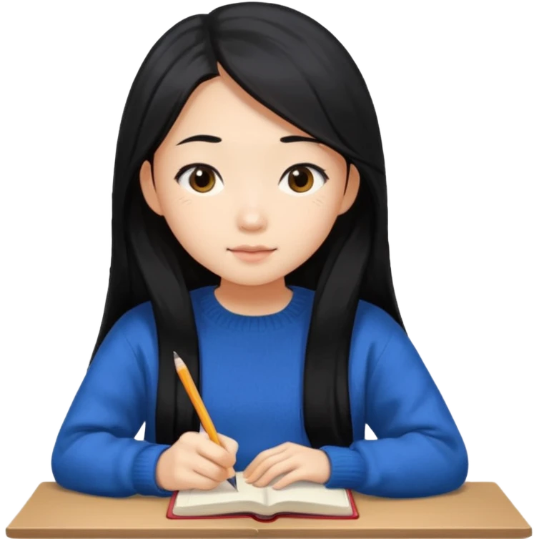 long hair, Asian girl, young adult, university emoji