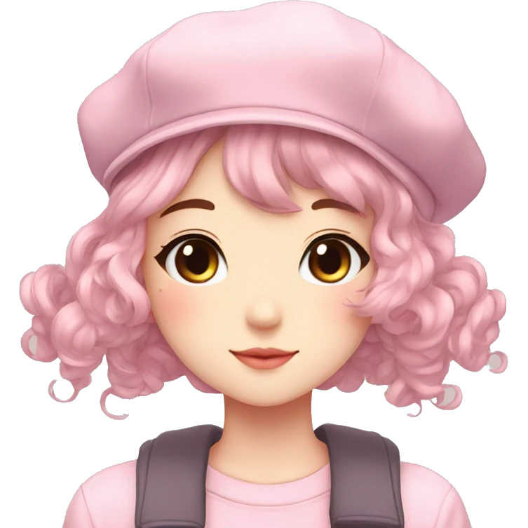 Gorgeous pastel anime girl with blushing face and hair garnitures and pretty hair and a beret aesthetic trending style emoji
