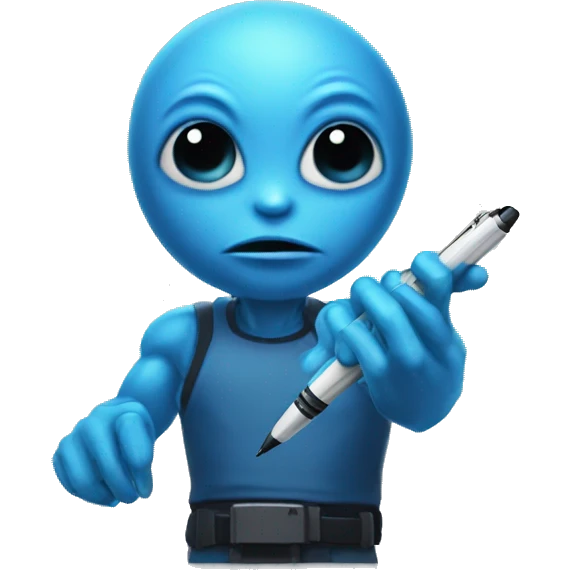 Blue alien with a pen el max emoji