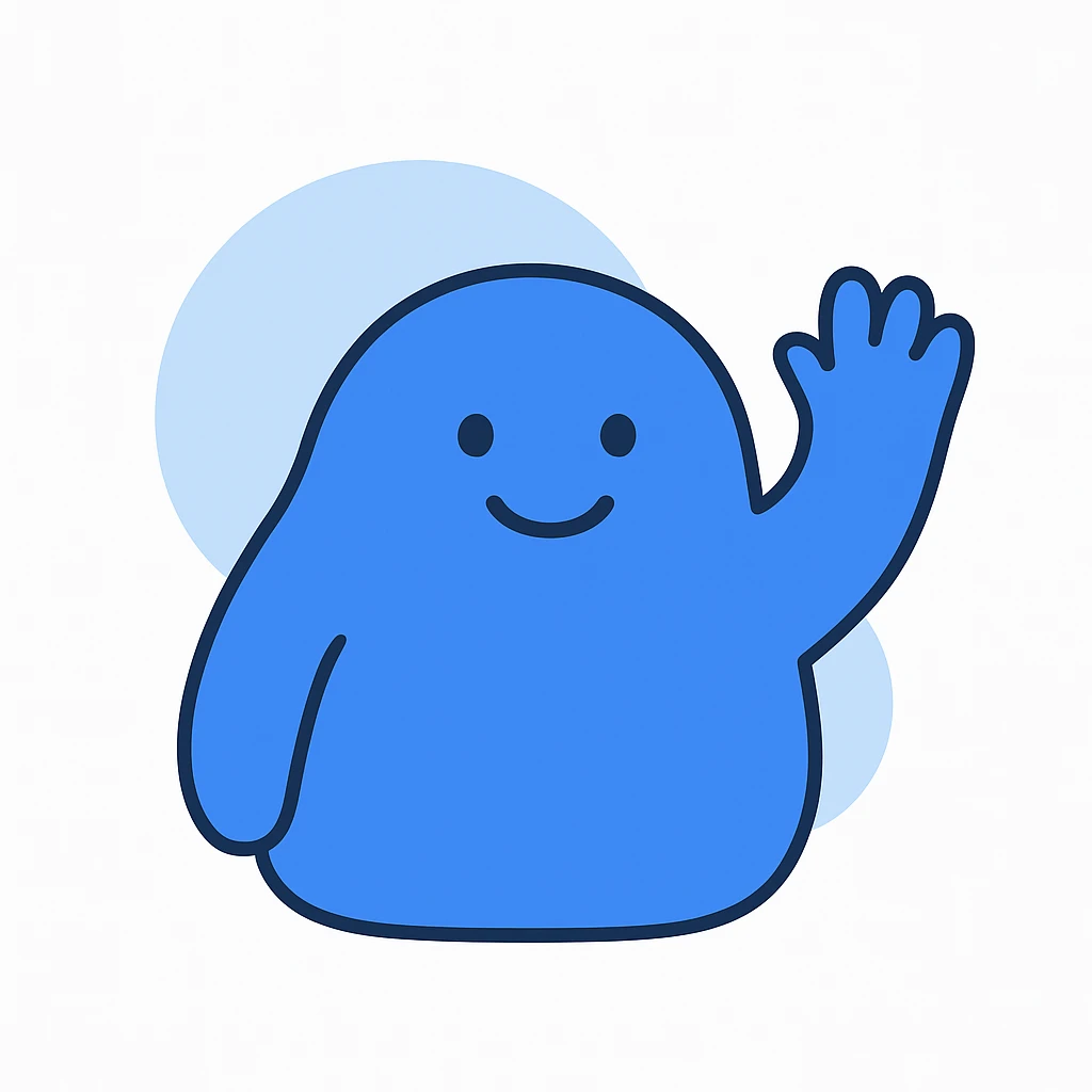 a blue blob waving hello emoji