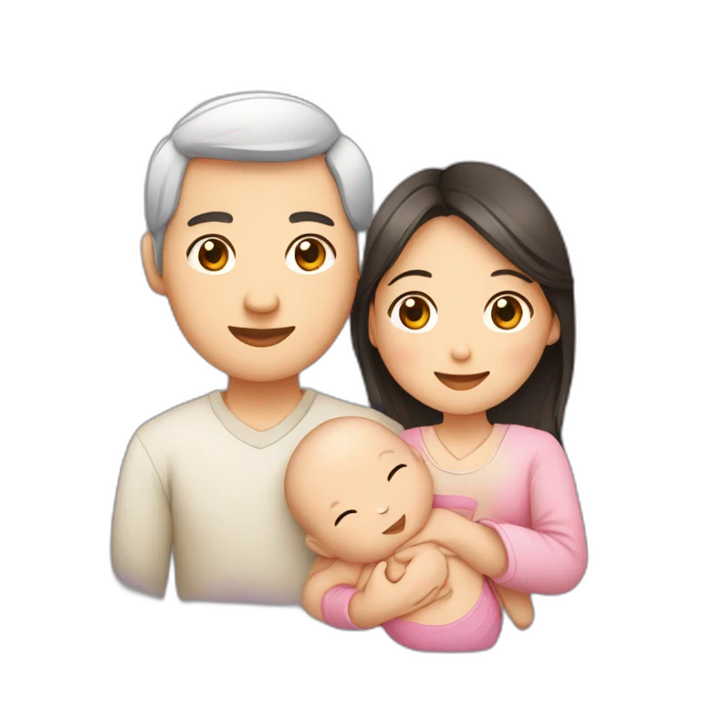 Femme et homme asiatique avec un bébé emoji