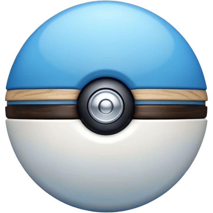 blue pokeball emoji, top half is a more saturated blue, bottom half is white, black stripe, with a white sheen, with a pearlescent finish, with a wood effect emoji