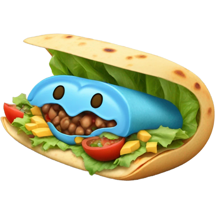A blue burito with  emoji