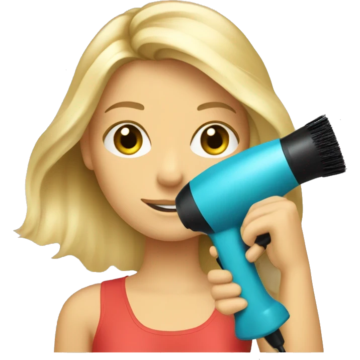 blonde girl holding a blow dryer and brush emoji