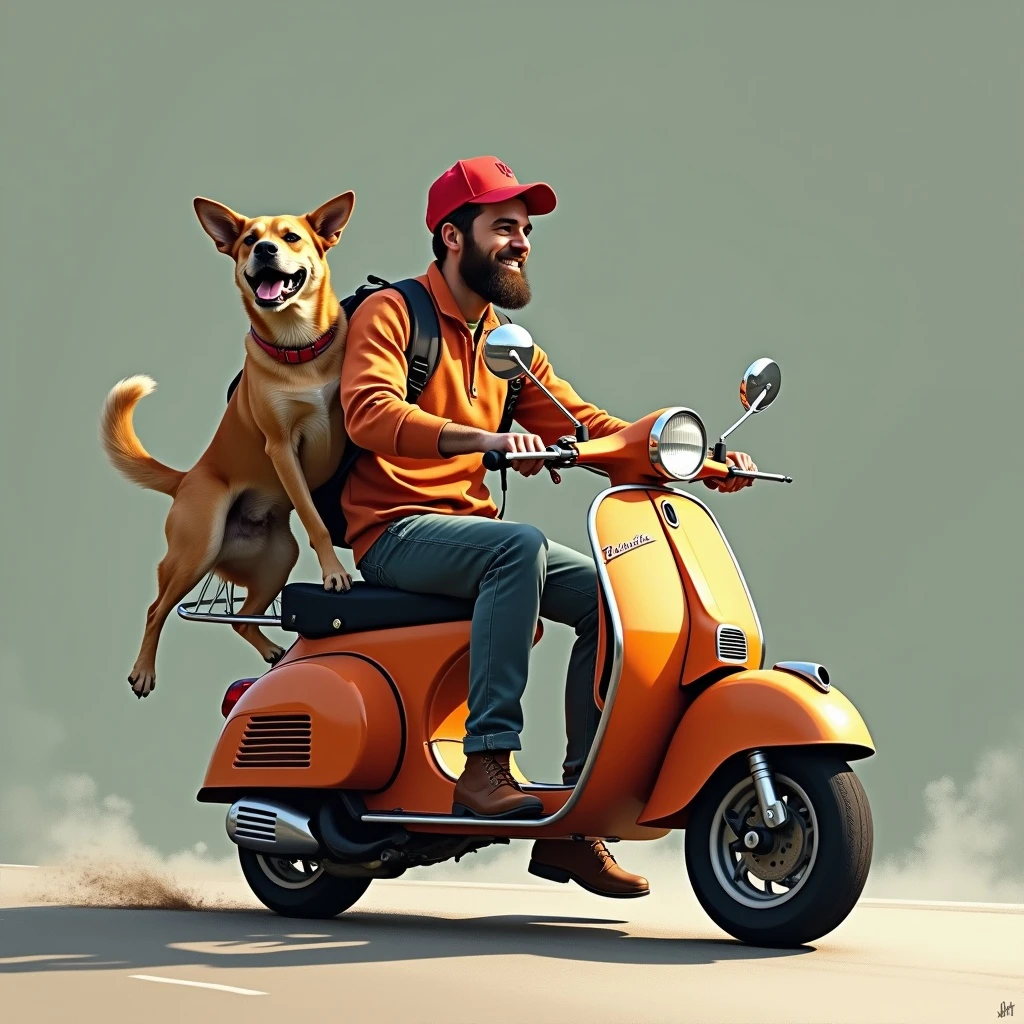 man and his pet dog riding a vespa emoji