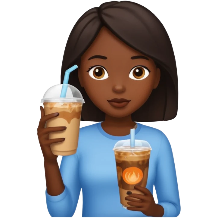 Black girl drinking iced coffee emoji