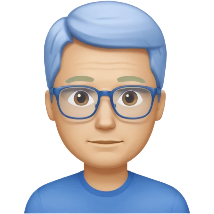 portrait of US man, wearing a blue shirt, square glasses, blonde hair emoji