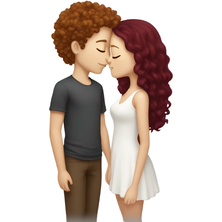 White boy with brown curly hair kissing burgundy hair white girl, they have close eyes  emoji