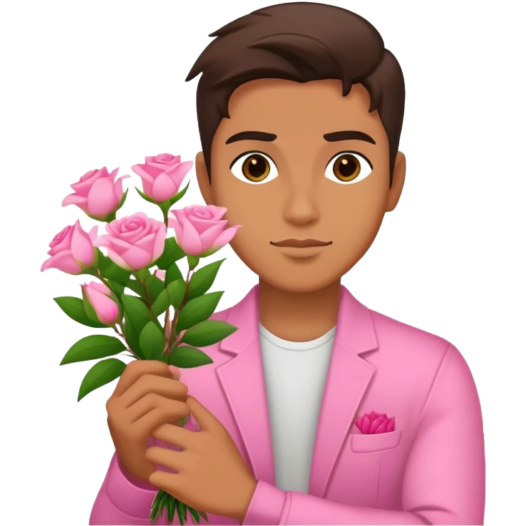 Cool bad boy holding a bouquet of pink jasmine roses emoji