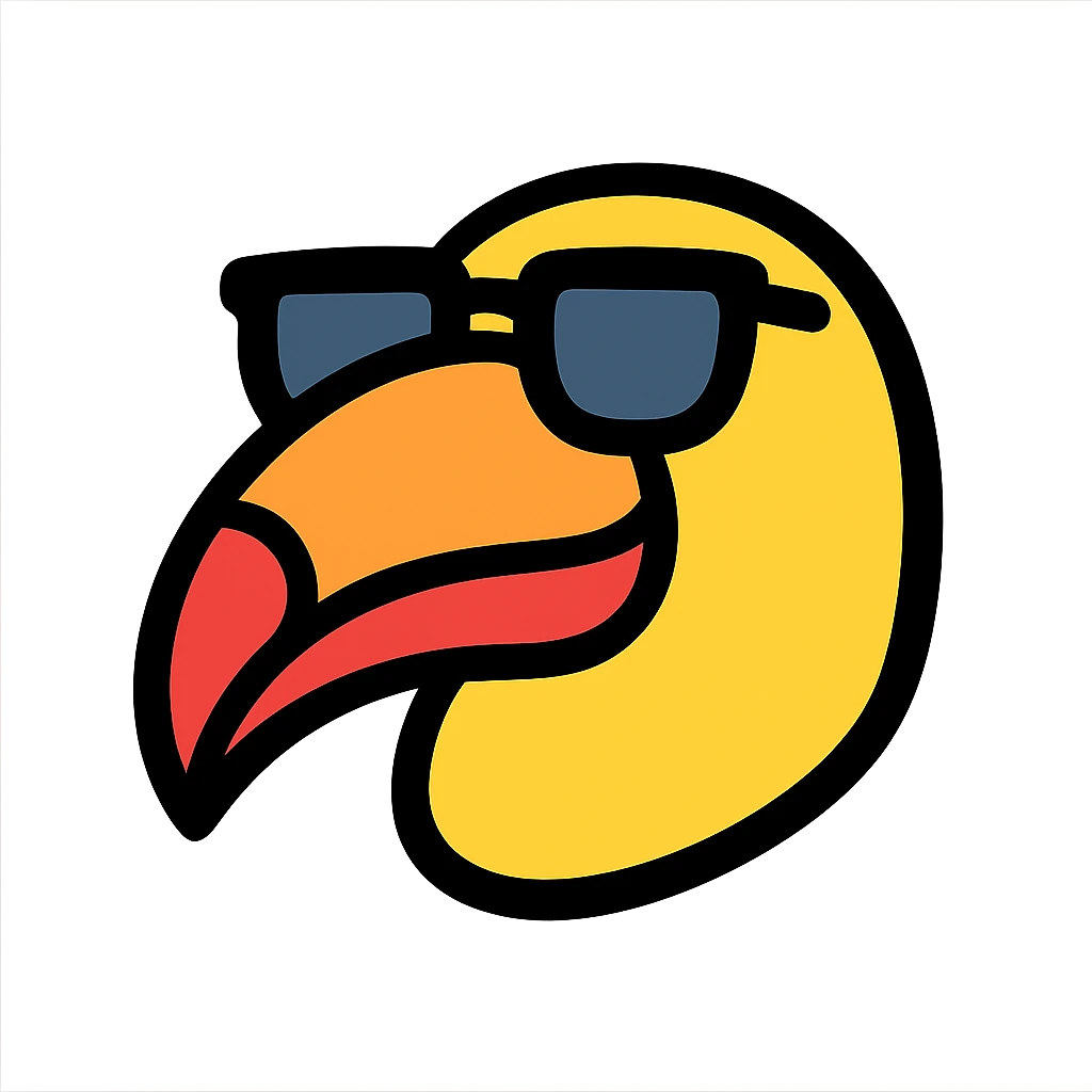 toucan head with sunglasses, white outline emoji