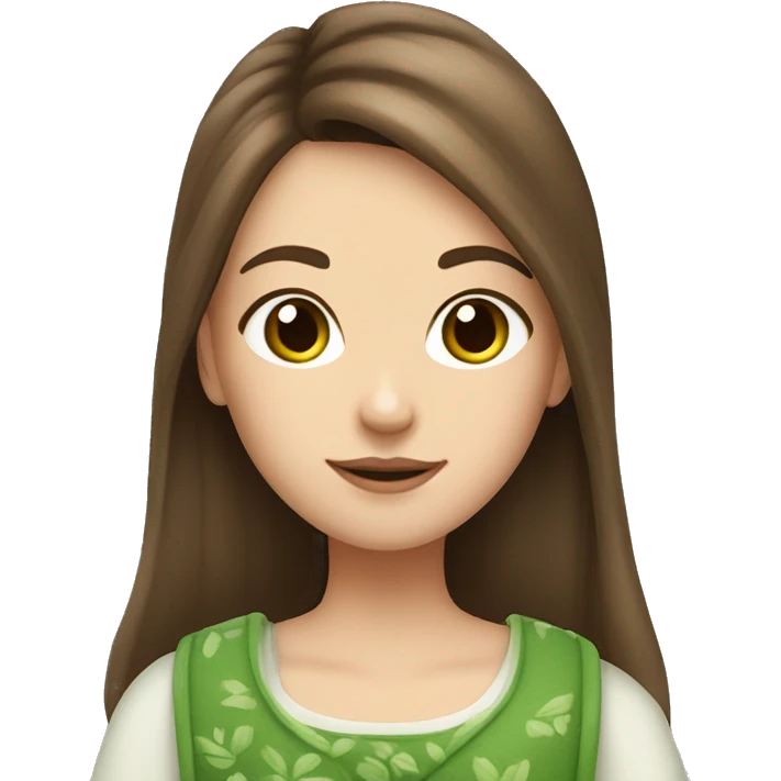 a girl with a brown hair holding a matcha￼ emoji