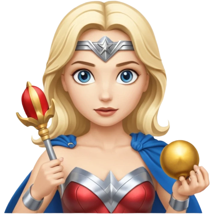Blonde blue eyes Wonder Woman holding bell and baton emoji