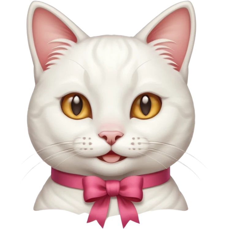 Head of a white cat, smiling, with a loose ribbon on top of its head
 emoji