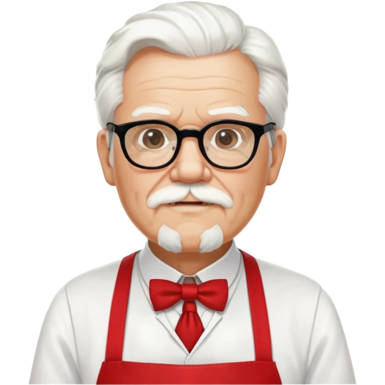 Colonel Sanders KFC, old man with white hair and white goatee, wearing black square glasses, white T-shirt and red apron emoji