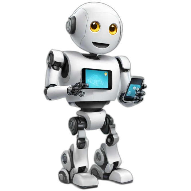 A robot holding a smartphone showcasing the integration of technology into everyday life emoji