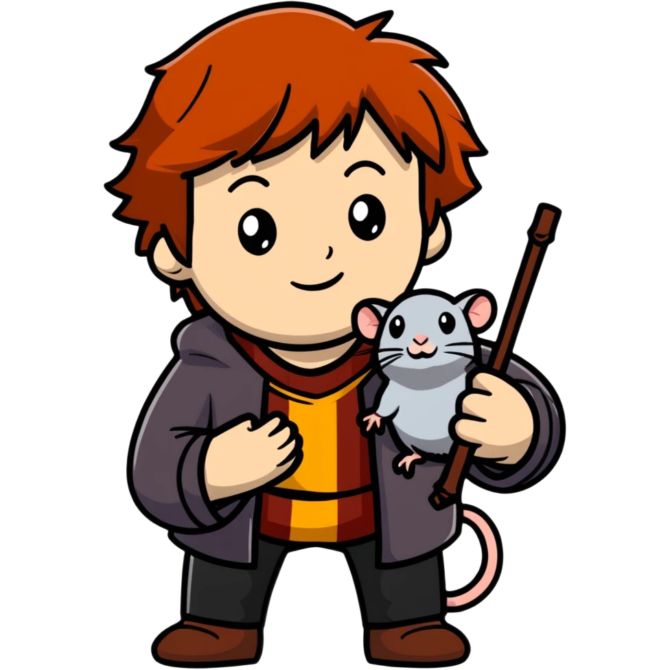 Ron Weasley with broken wand and pet rat emoji