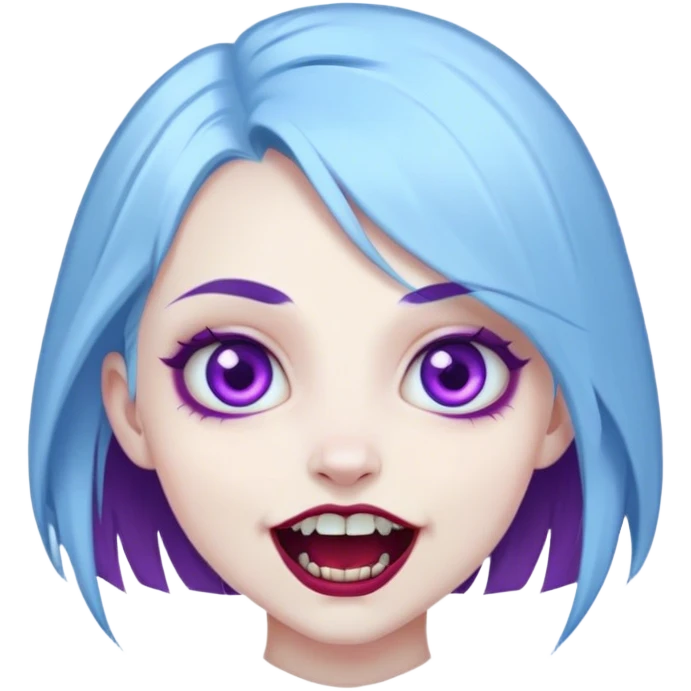pale girl with baby blue hair, purple eyes and vampire teeth emoji