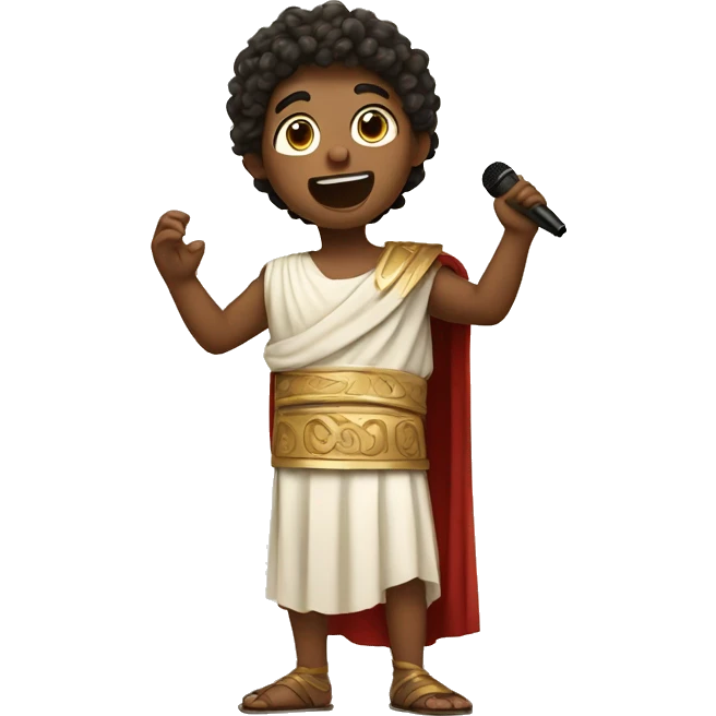 boy in a Ancient Greek costume singing, on stage  emoji