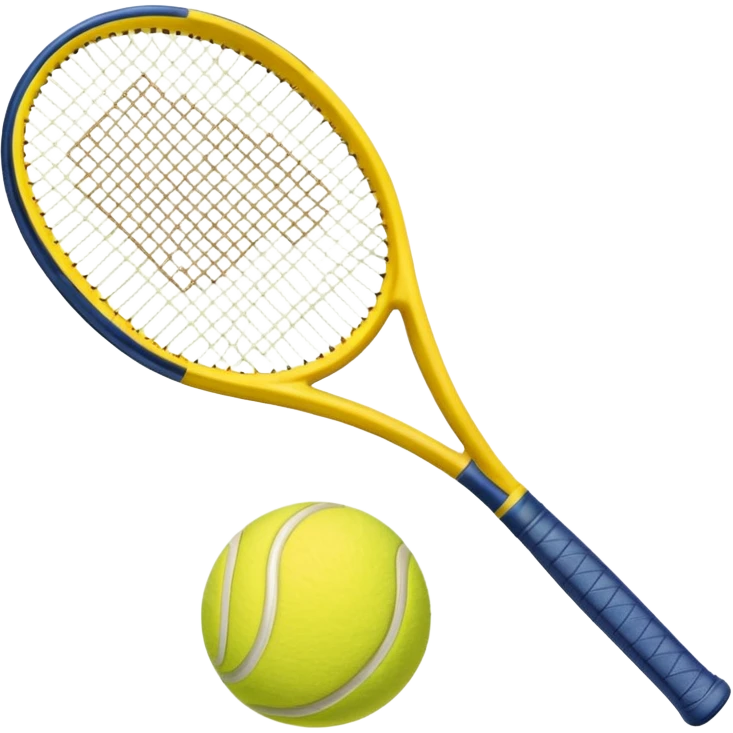 Generate a high-quality emoji of a yellow tennis racket and a tennis ball, realistic colors and shading, smooth gradient colors, no facial features, no brand markings, simple white background, high-resolution.
 emoji