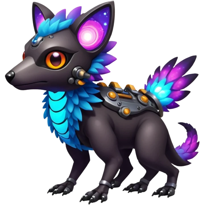 Epic Edgy Cute Colorful Vibrant Dark Nebula Modern Vernid-Protogen-Trico-creature-animal, full body emoji
