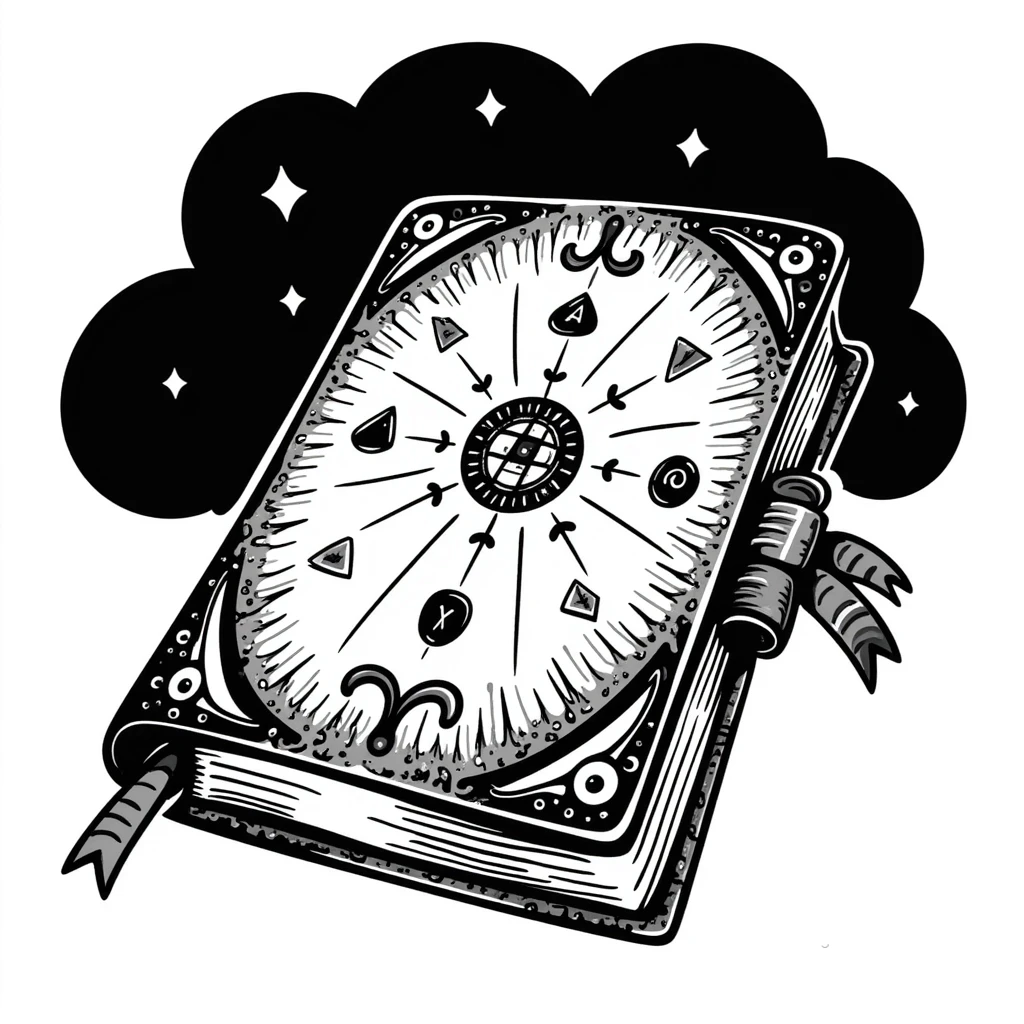 Магическая закрытая книга  — декоративная обложка  алхимическими знаками. Обложка украшена винтажными завитками,  таинственным сиянием. emoji