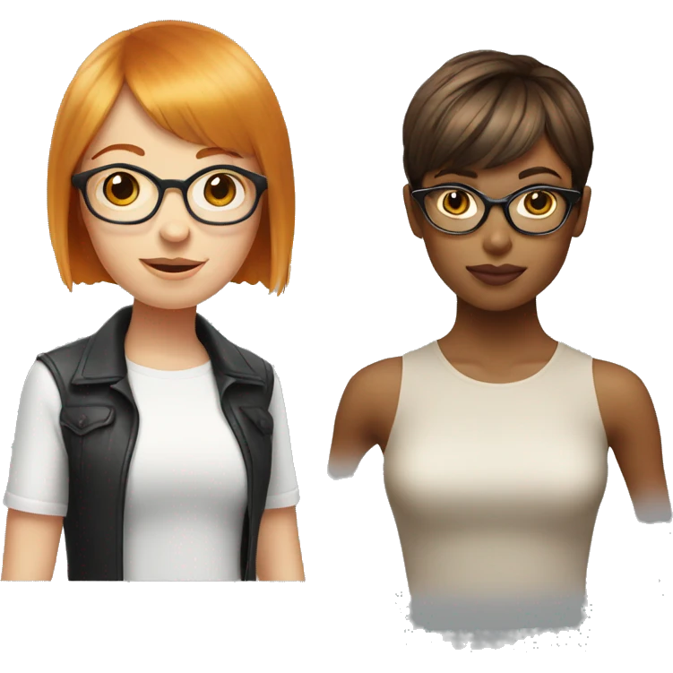 Red head short hair with bangs next to blonde girl with glasses emoji