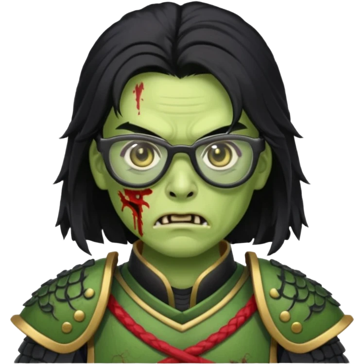 green zombie long hair samurai with glasses  emoji