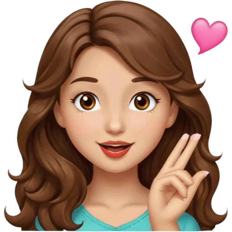 girl with long wavy brown hair, brown eyes, light to medium complexion, long lashes, blowing a kiss emoji