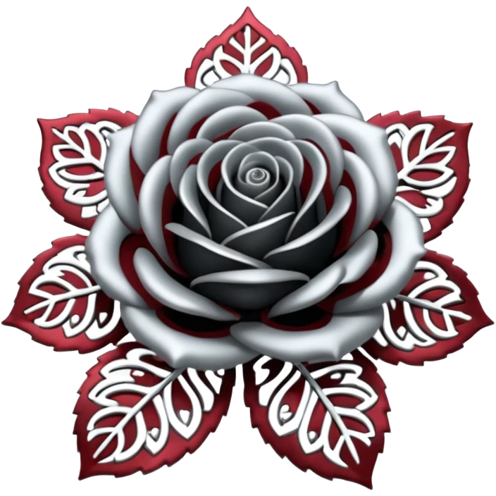 Black and silver filigree rose, 3D, extremely detailed design emoji
